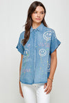 Smiley Graffiti Denim Shirt