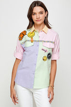 Load image into Gallery viewer, Smiley Patch Colorblock Shirt
