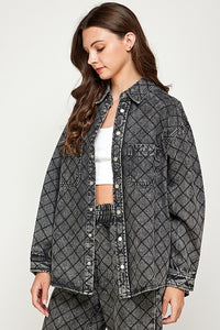 Quilted Denim Acid Wash Shacket