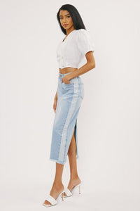 Contrast Wash Denim Midi Skirt