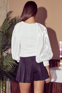 Silky Puff Sleeve White Top