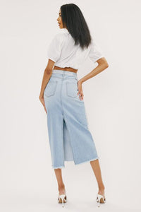 Contrast Wash Denim Midi Skirt